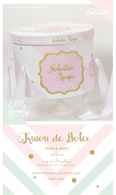 Trusou de botez pentru fete sau baieti modern, Pink & Mint 9